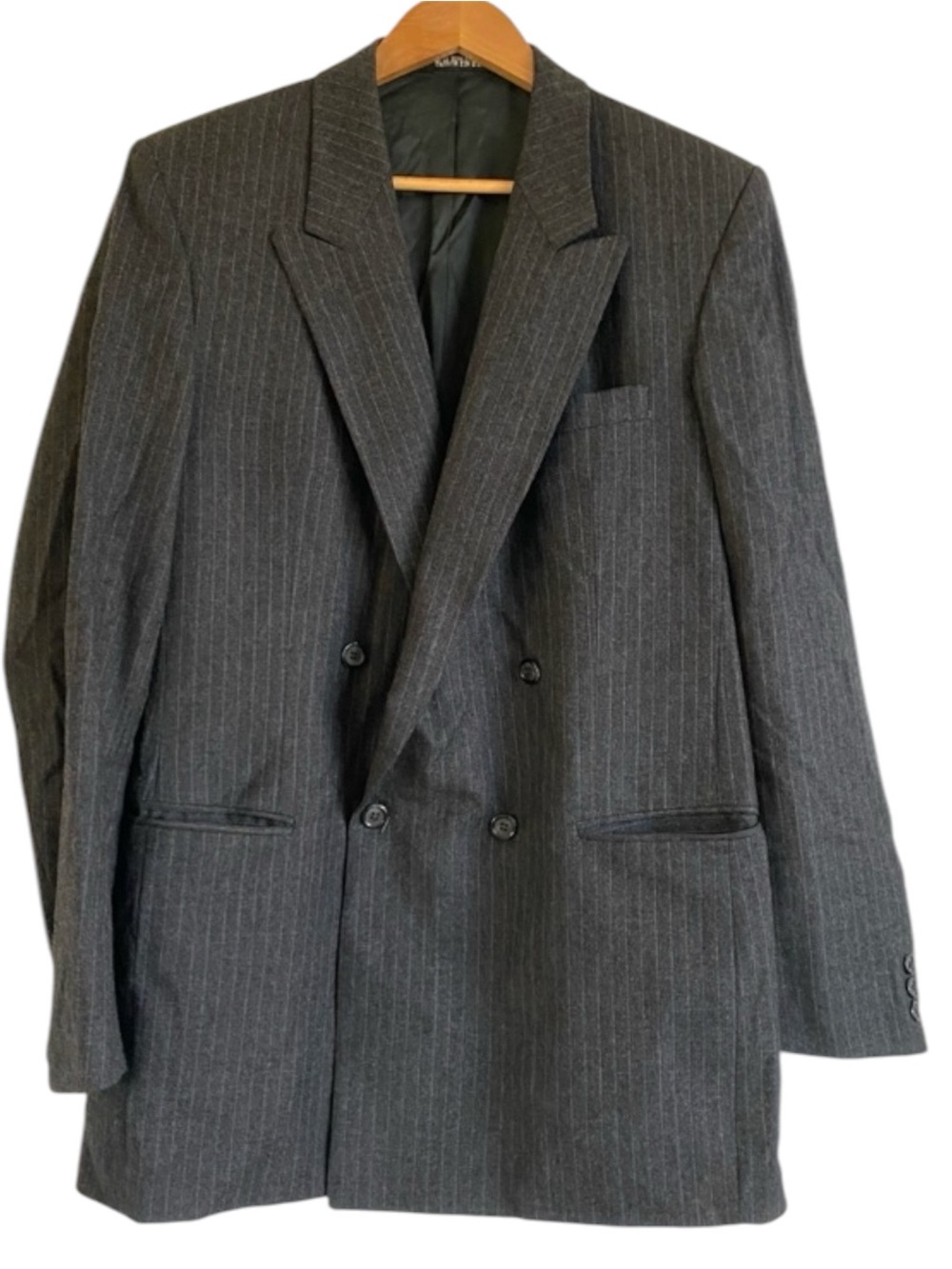Vintage Suit Gray Wool Pinstripe Double Breasted Blazer Jacket The Clothier 42L